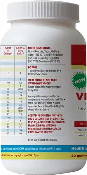 Vitty Maxx Kids Raw Mango Nutrition Gummies  Bottle Of 20
