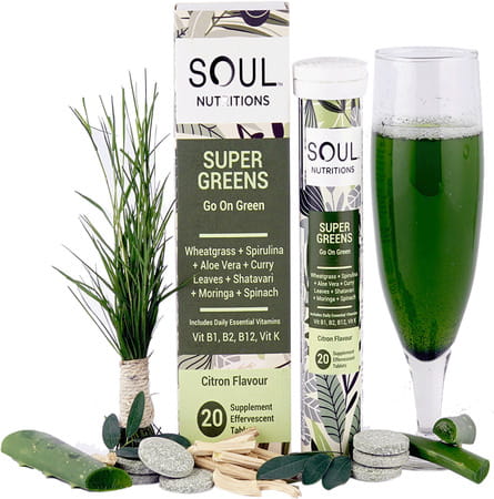 Soul Nutritions Super Greens Supplement -Complete Detox Antioxidant 20 Effervescent Tablets