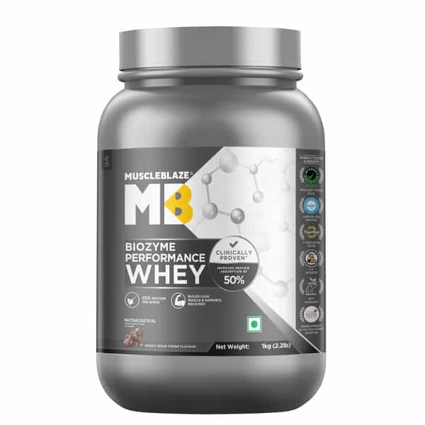 Muscleblaze Biozyme Performance Whey Protein Powder | Rocky Road Fudge (1Kg) | 25G Protein