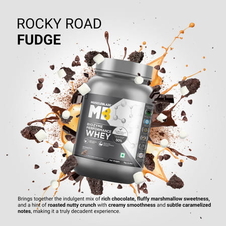 Muscleblaze Biozyme Performance Whey Protein Powder | Rocky Road Fudge (1Kg) | 25G Protein