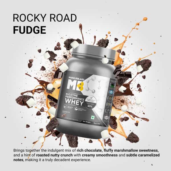 Muscleblaze Biozyme Performance Whey Protein Powder | Rocky Road Fudge (1Kg) | 25G Protein