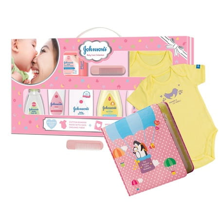 Johnson'S Baby Care Collection Gift Set With Organic Cotton Baby Dress And Milestone Book (10 Items)