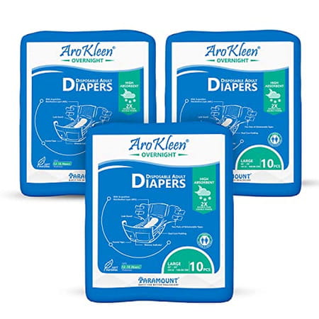 Arokleen Overnight Adult Diaper Tape Style Large (Waist Size: 101.6 Cm-149.86 Cm) 30pcs Pack Of 3