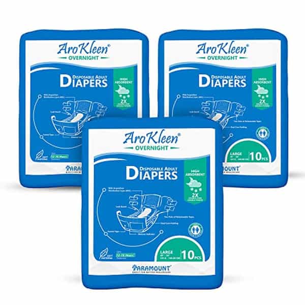 Arokleen Overnight Adult Diaper Tape Style Large (Waist Size: 101.6 Cm-149.86 Cm) 30Pcs Pack Of 3