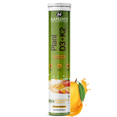 Naturyz 100% Plant Vitamin D3 K2 | Supports Stronger Immunity | Bone & Heart Health (20 Tablets)