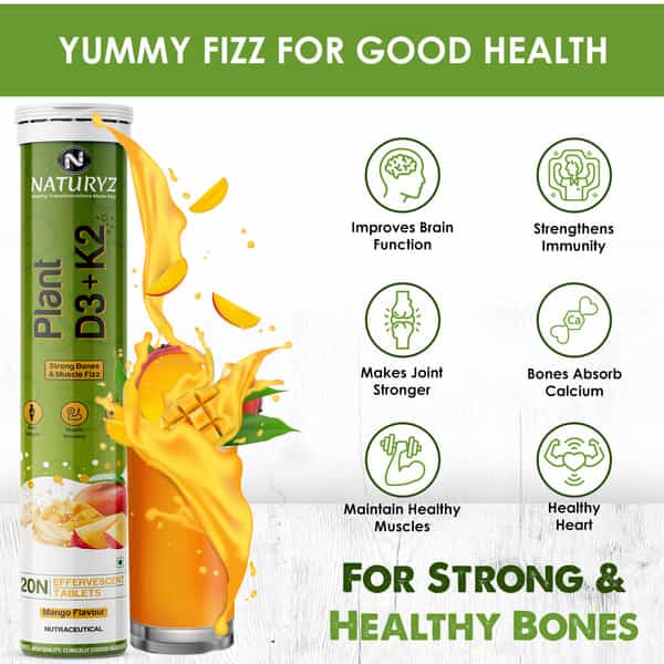 Naturyz 100% Plant Vitamin D3 K2 | Supports Stronger Immunity | Bone & Heart Health (20 Tablets)