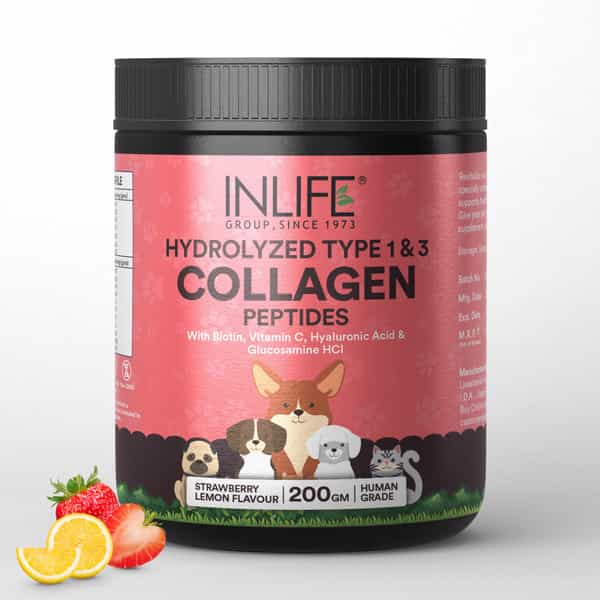 Inlife Collagen For Dogs & Cats| Hydrolyzed Collagen Powder | 200G (Strawberry & Lemon)