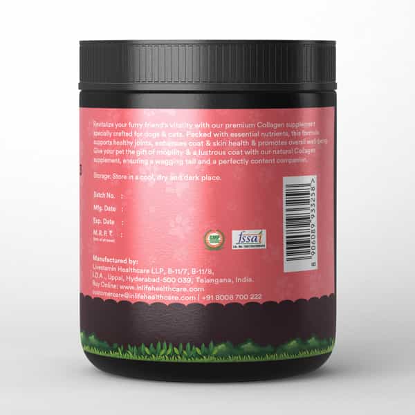 Inlife Collagen For Dogs & Cats| Hydrolyzed Collagen Powder | 200G (Strawberry & Lemon)