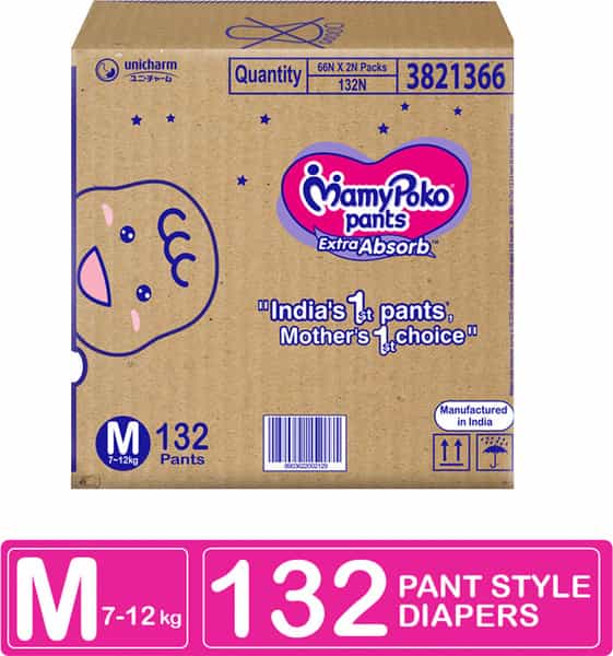 Mamypoko Pants Extra Absorb Diapers (Medium) 7-12 Kg - 132 Diapers