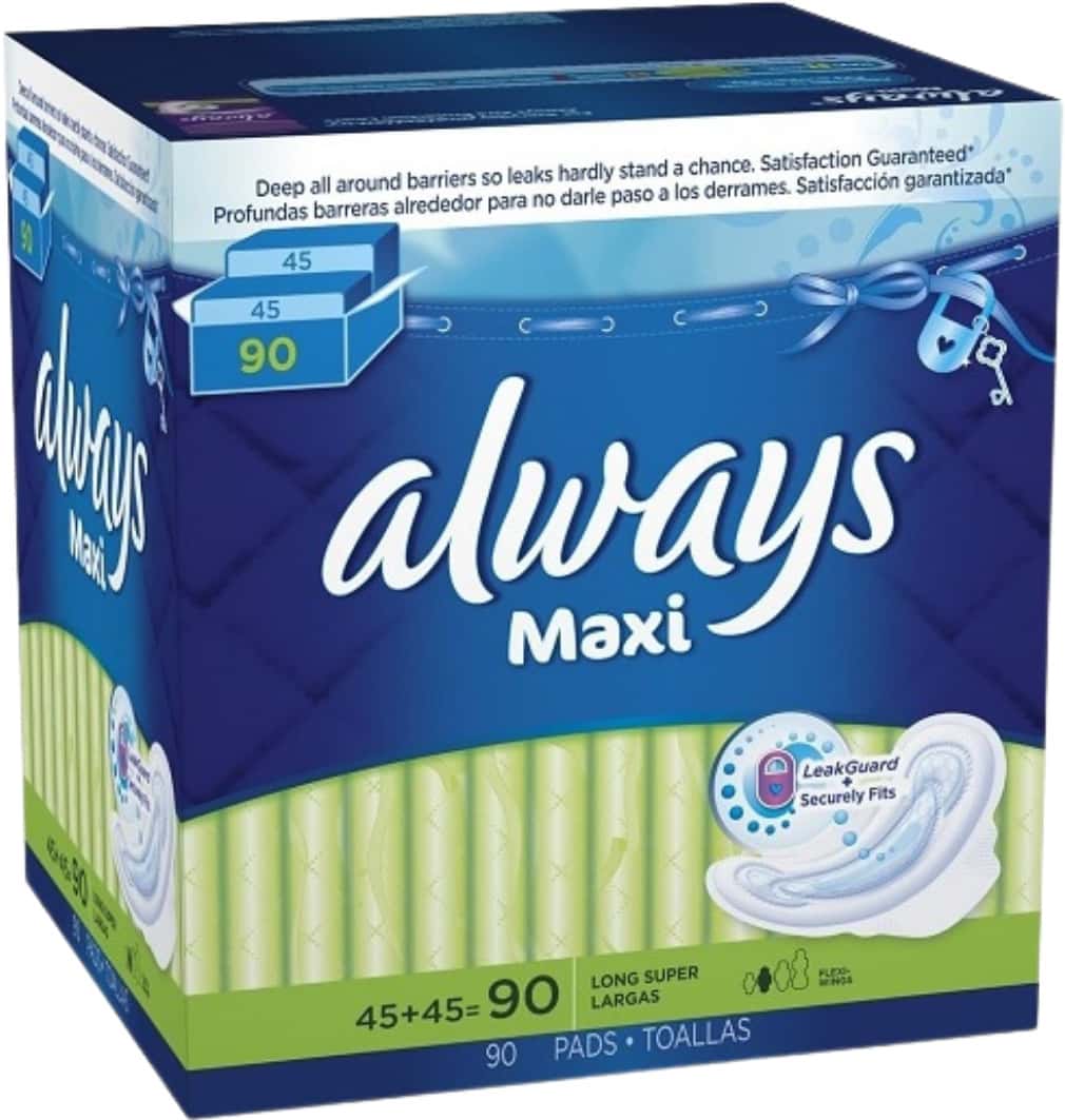 Always Maxi Long Super Pads With Wings| 90 Count