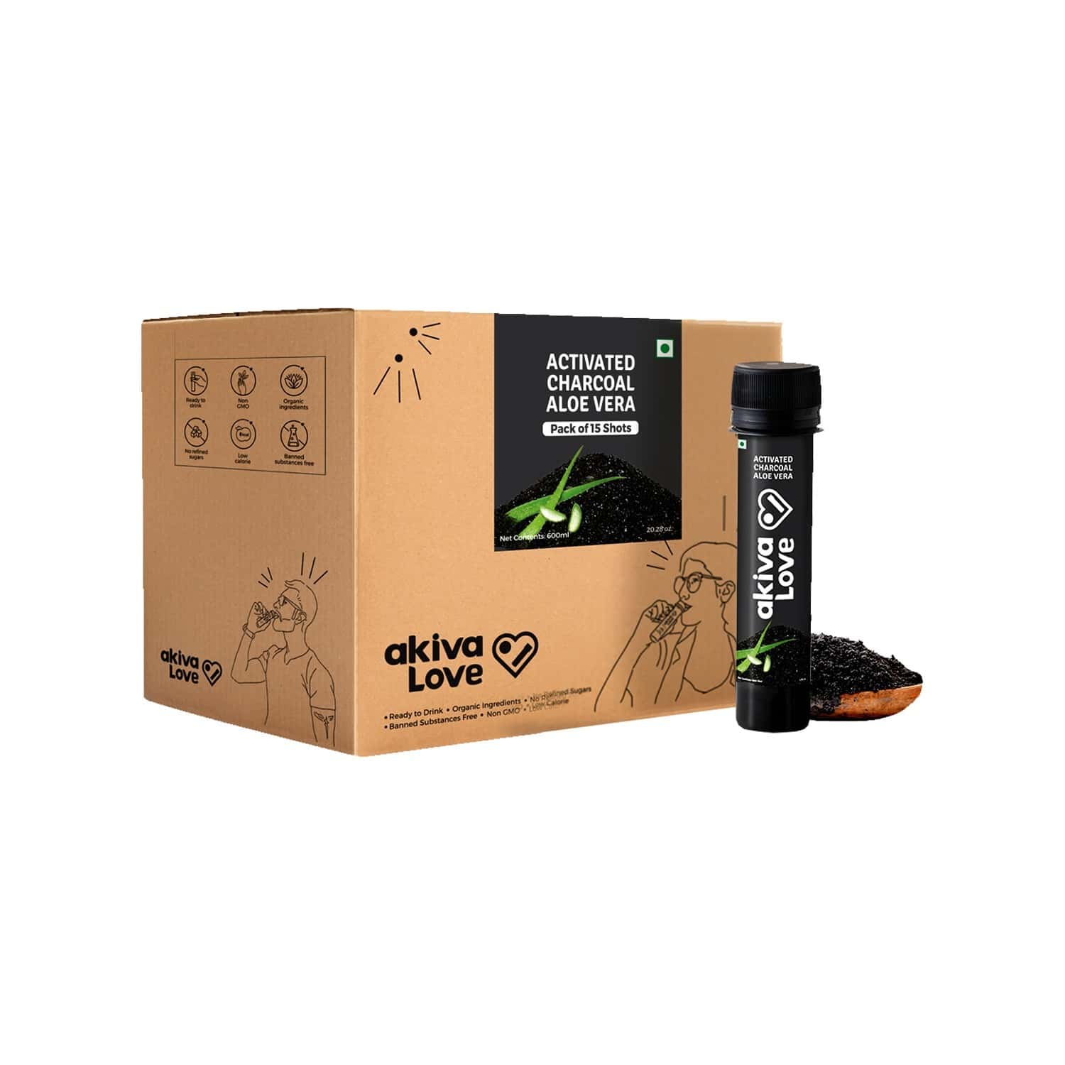 Buy Akiva Love Activated Charcoal Gut Cleanse Shots 600ml (15 Shots X