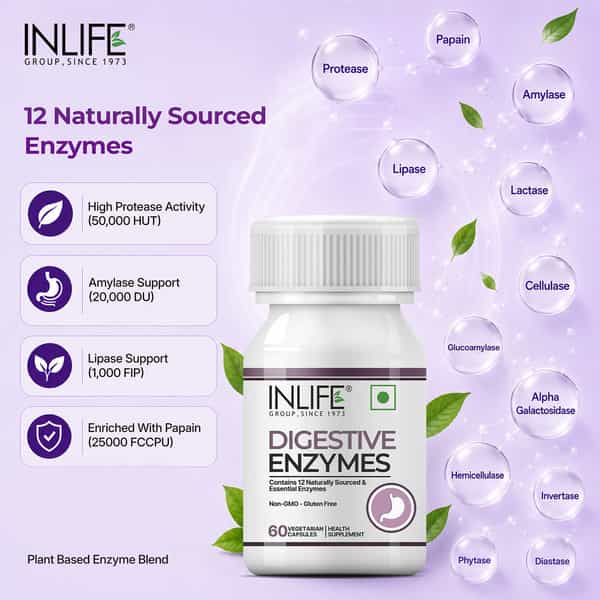 Inlife Digestive Enzymes For Bloating Relief & Gut Health - 60 Capsules
