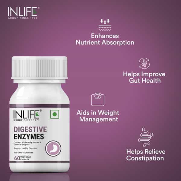 Inlife Digestive Enzymes Supplement For Digestive Support - 60 Vegetarian Capsules