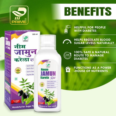 Prime Neem Jamun Karela Ayurvedic Ras For Blood Sugar Support & Blood Pressure Control - 500ml