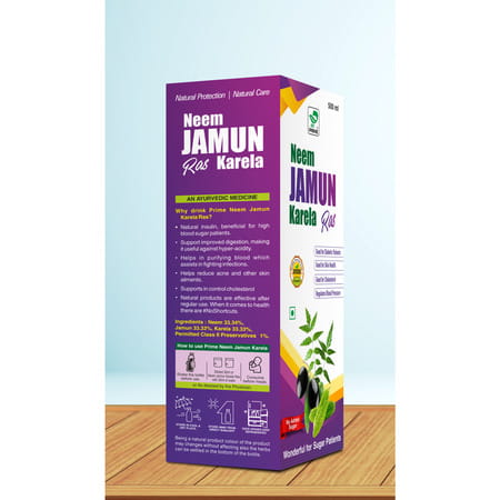 Prime Neem Jamun Karela Ayurvedic Ras For Blood Sugar Support & Blood Pressure Control - 500ml