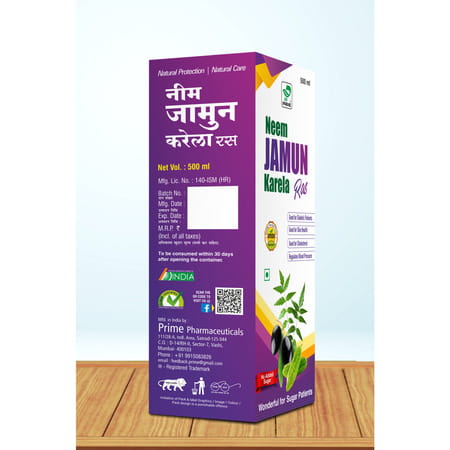 Prime Neem Jamun Karela Ayurvedic Ras For Blood Sugar Support & Blood Pressure Control - 500ml