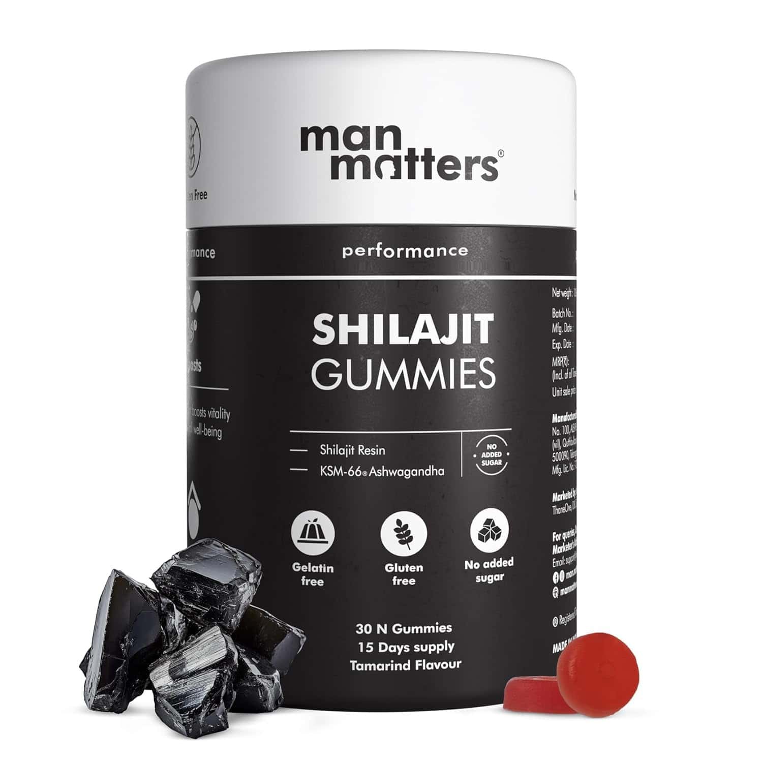 Man Matters 300mg Pure Himalayan Shilajit Gummies | 75% Fulvic Acid & Ksm 66 Ashwagandha | 30 N