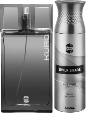 Ajmal Kuro Edp Spicy Perfume 90ml For Men And Silver Shade Deodorant Citrus Woody Fragrance 200ml