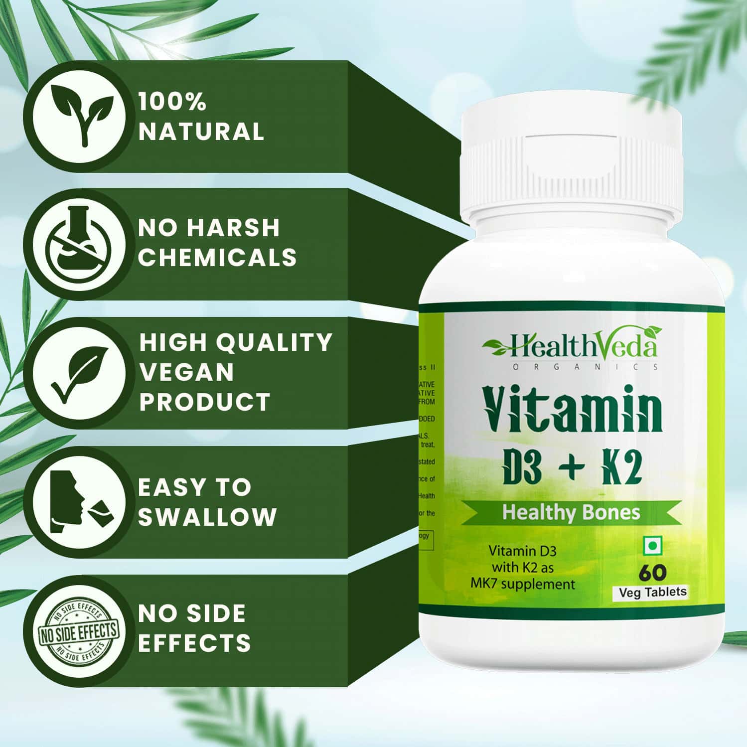 Buy HEALTH VEDA ORGANICS VITAMIN D3+K2 AS MK7 SUPPLEMENT FOR HEALTHY