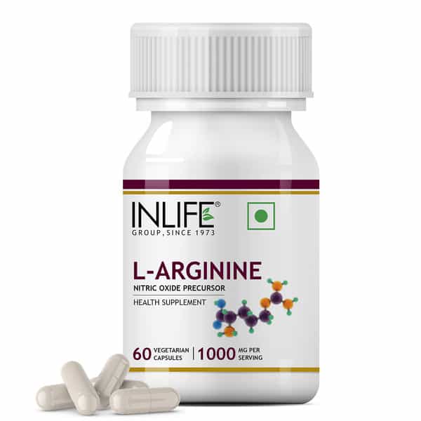 Inlife L-Arginine 1000Mg (60 Vegetarian Capsules) Per Serving Nitric Oxide Precursor