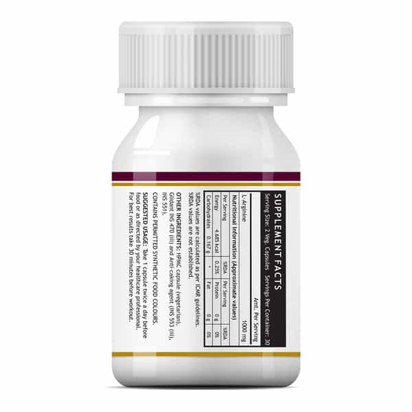 Inlife L-Arginine 1000Mg (60 Vegetarian Capsules) Per Serving Nitric Oxide Precursor