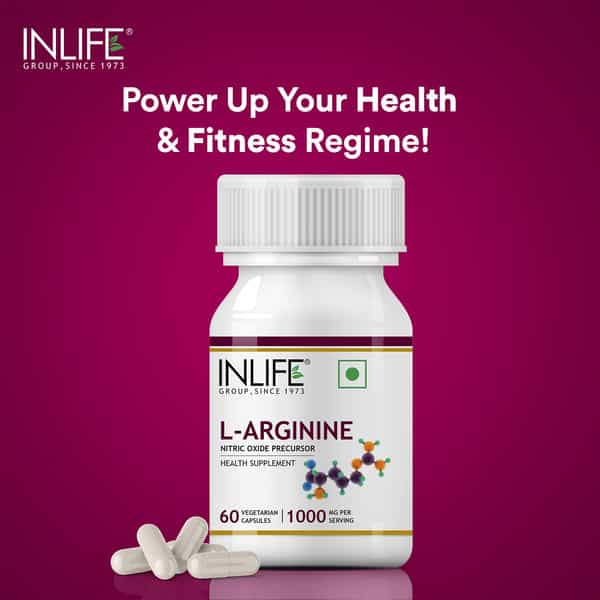 Inlife L-Arginine 1000Mg (60 Vegetarian Capsules) Per Serving Nitric Oxide Precursor