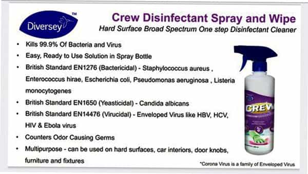Diversey Crew Disinfectant Spray And Wipe - Cleaner Disinfectant - 500Ml