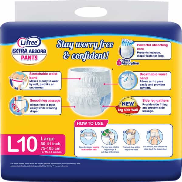Lifree Extra Absorbent Adult Diaper Pants Large - 10 Diapers