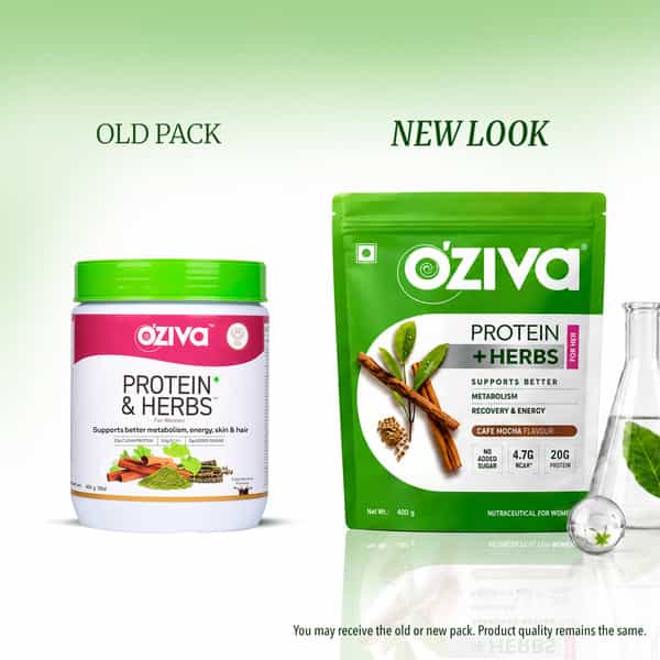 Oziva Protein & Herbs | For Women | Cafe Mocha | For Better Metabolism & Skin | 400 Gm