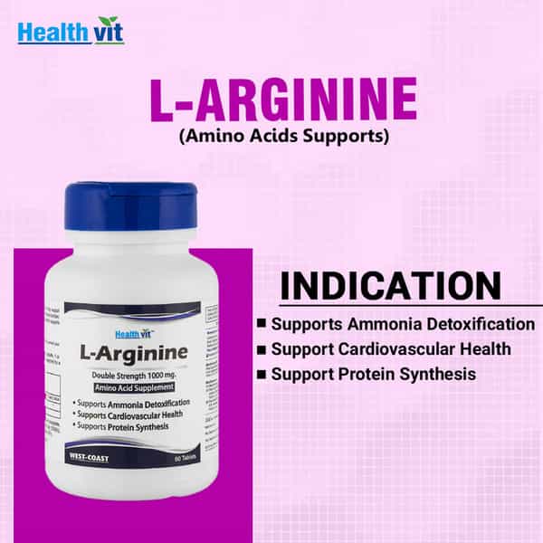 Healthvit L-Arginine 1000Mg Pre-Workout & Essential Amino Acid - 60 Tablets