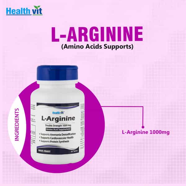 Healthvit L-Arginine 1000Mg Pre-Workout & Essential Amino Acid - 60 Tablets