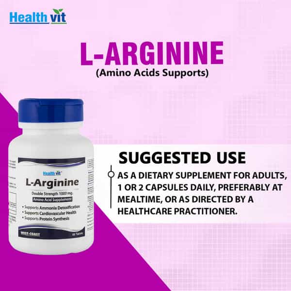 Healthvit L-Arginine 1000Mg Pre-Workout & Essential Amino Acid - 60 Tablets