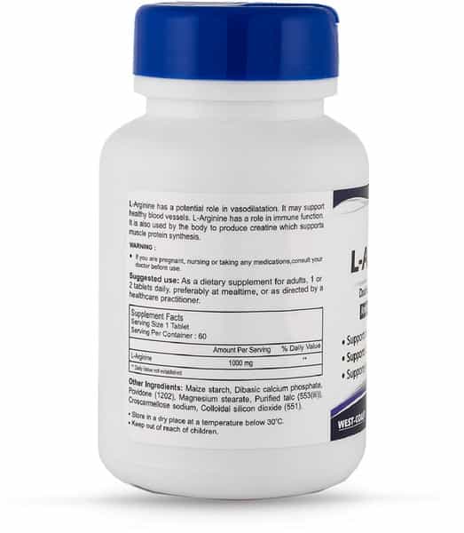 Healthvit L-Arginine 1000Mg Pre-Workout & Essential Amino Acid - 60 Tablets