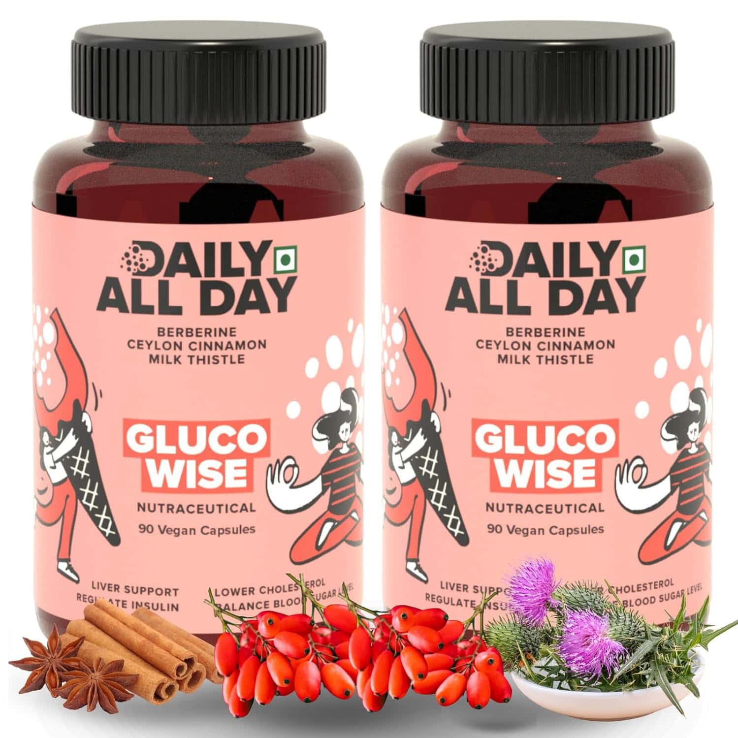 Daily All Day Berberine Supplements For Diabetes Care | 90 Capsules X 2