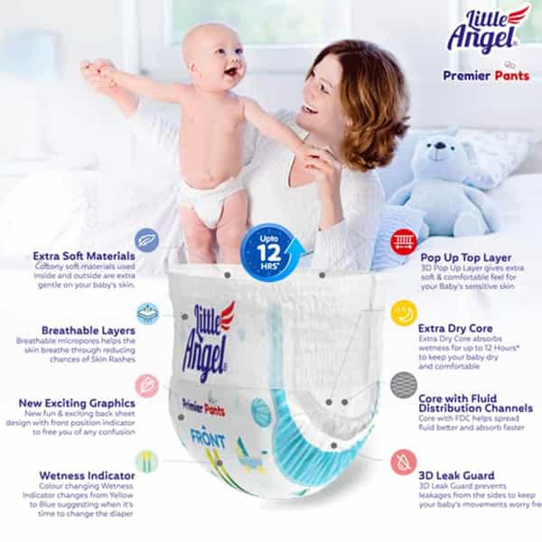 Little Angel Premier Pants Baby Diapers Extra Large (Xl) Size 20 Count 12-15 Kg