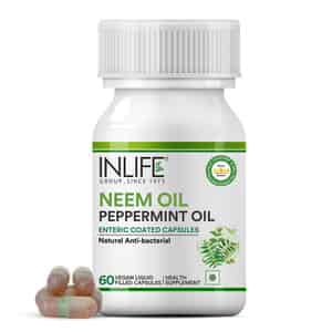 Inlife Neem Oil 350mg With Peppermint Oil 150mg For Digestive Health & Skin - 60 Vegetarian Capsules
