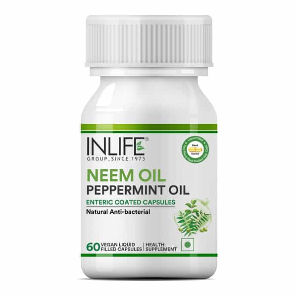 Inlife Neem Oil 350Mg With Peppermint Oil 150Mg For Digestive Health & Skin - 60 Vegetarian Capsules