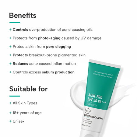 Dermatouch Acne Pro Spf 50 Pa+++ Sunscreen | Non-Acnegenic | Uva-Uvb Protection | 50gm