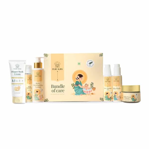 Pure Aura Baby Skincare Kit Ayurvedic Shampoo| Wash Sunscreen| Diaper Rash Cream| Massage Cream&Oil