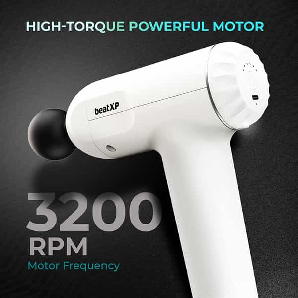 Beatxp Bolt Deep Tissue Massage Gun Percussion Muscle Massager For Full Body Pain Relief (White)