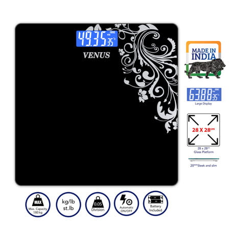 Venus (India) Electronic Digital Personal Bathroom Weight Machine | Upto 180kg | Eps-6399-New-Green
