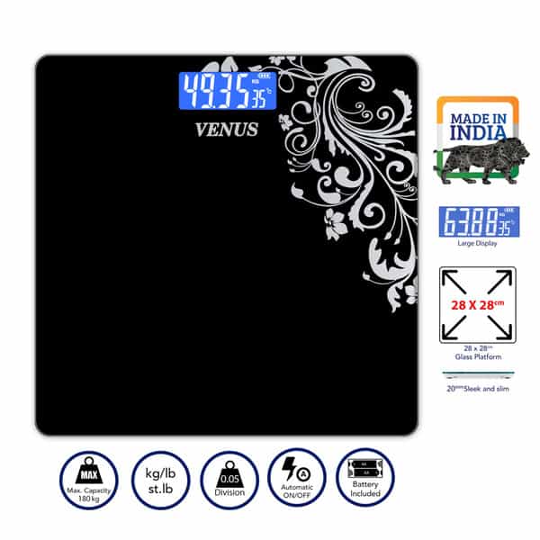 Venus (India) Electronic Digital Personal Bathroom Weight Machine | Upto 180Kg | Eps-6399-New-Green