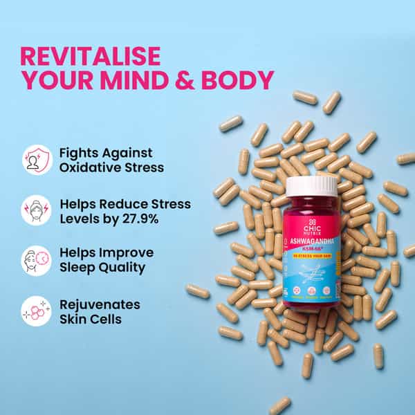 Chicnutrix Ashwagandha Ksm-66|600Mg + 5% Withanolides |Skin De-Stress|60 Caps