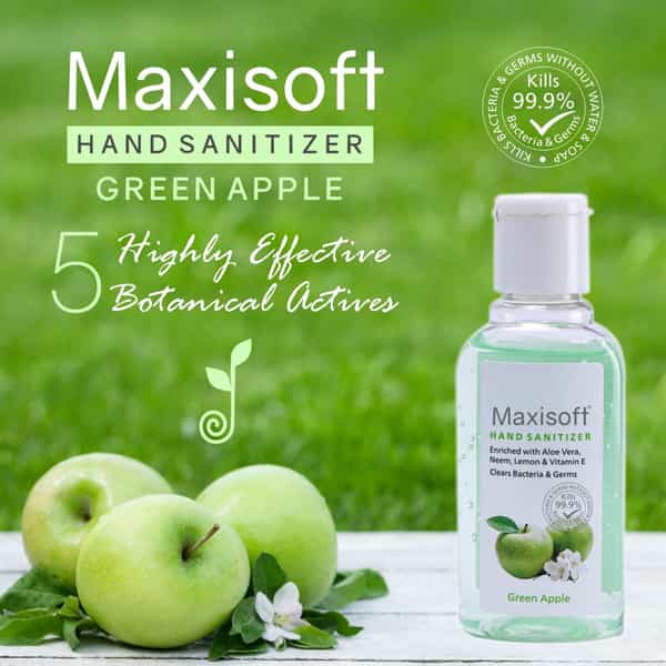Maxisoft Green Apple Hand Sanitizer Gel | Aloe Vera Lemon & Neem (60 Ml Pack Of 12)