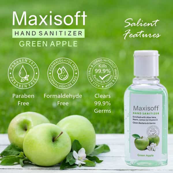 Maxisoft Green Apple Hand Sanitizer Gel | Aloe Vera Lemon & Neem (60 Ml Pack Of 12)
