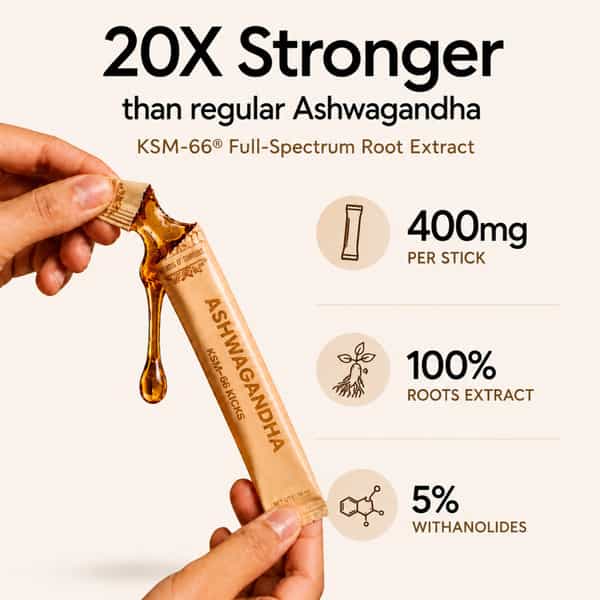 Herbs O' Shrubs Ashwagandha Ksm-66 Kicks | Root Extract With Organic Honey & Vanilla | 5 Sticks