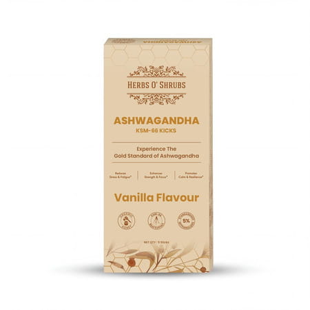 Herbs Oshrubs Ashwagandha Ksm-66 Kicks | Root Extract With Organic Honey & Vanilla | 5 Sticks