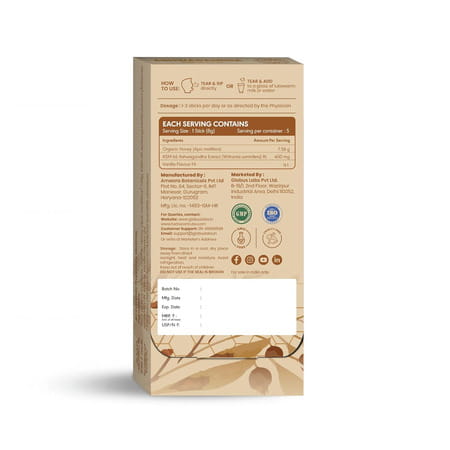 Herbs Oshrubs Ashwagandha Ksm-66 Kicks | Root Extract With Organic Honey & Vanilla | 5 Sticks