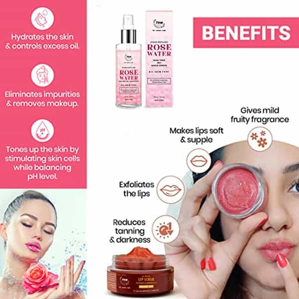 Tnw The Natural Wash Lip Scrub 25G + Rose Water 200Ml Face Toner For Soft Lips & Hydrated Skin