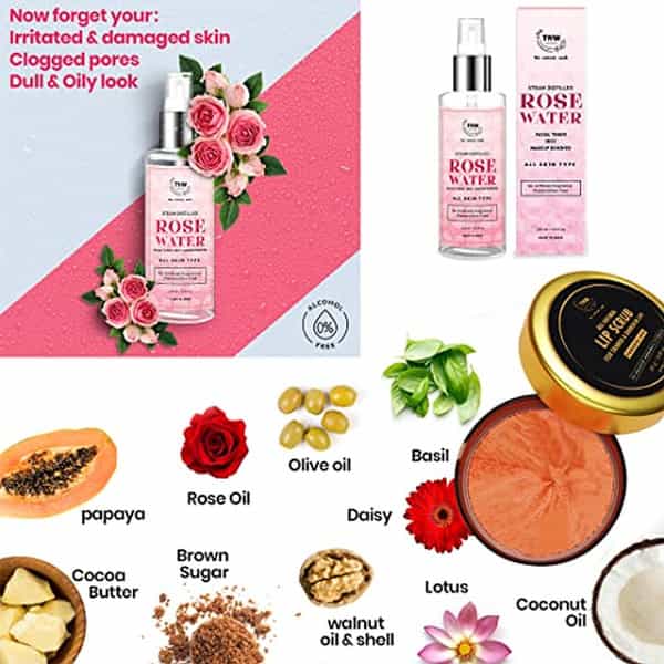 Tnw The Natural Wash Lip Scrub 25G + Rose Water 200Ml Face Toner For Soft Lips & Hydrated Skin